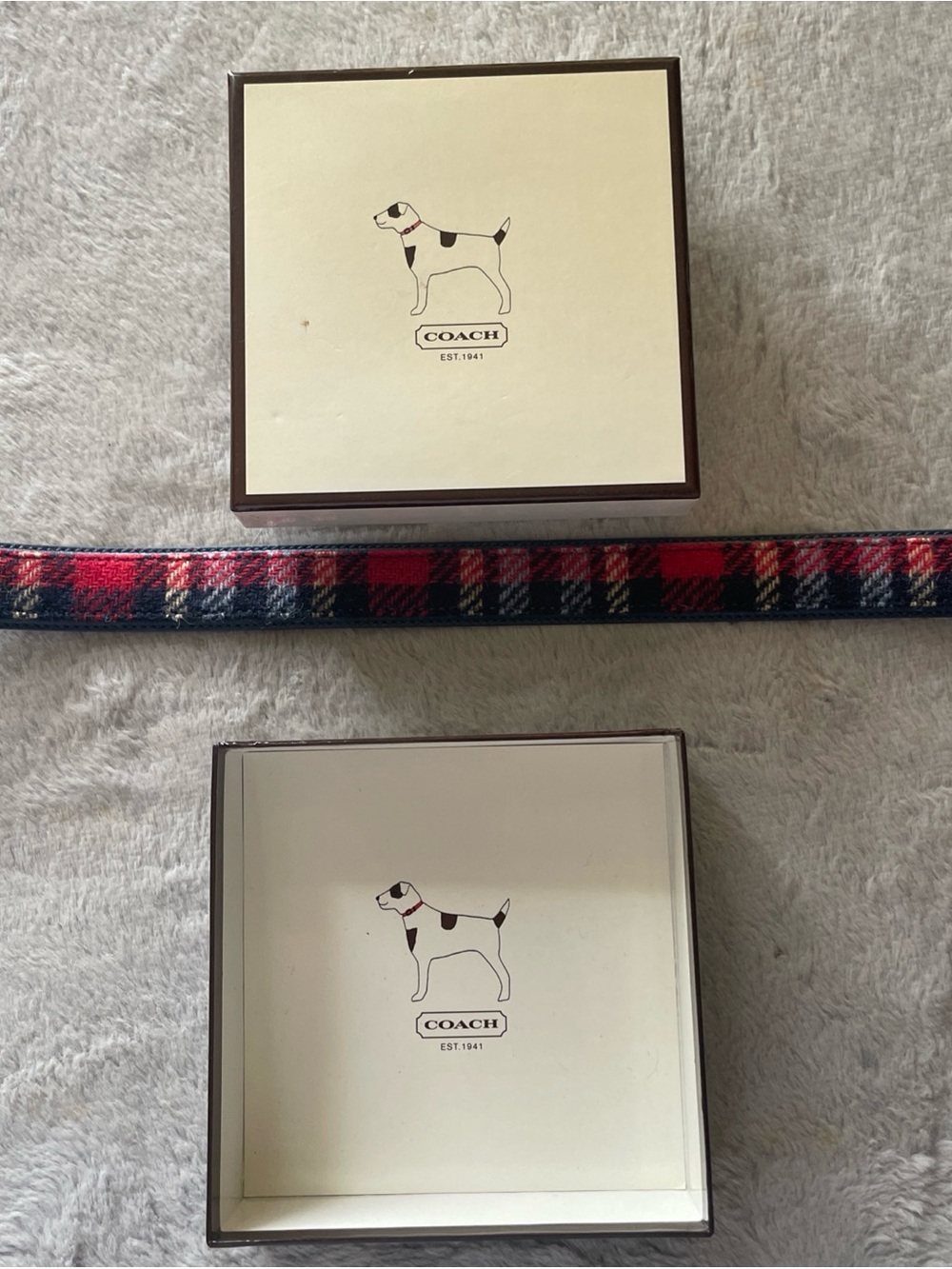 COACH Plaid Wool & leather dog collar - Red & Navy